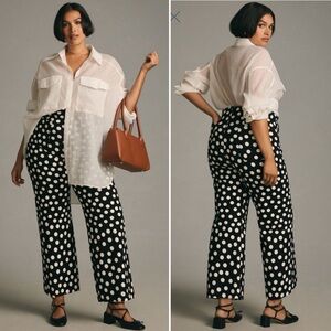 Anthropologie Maeve Colette Wide-Leg Ponte Pants in Black & White Polka Dot